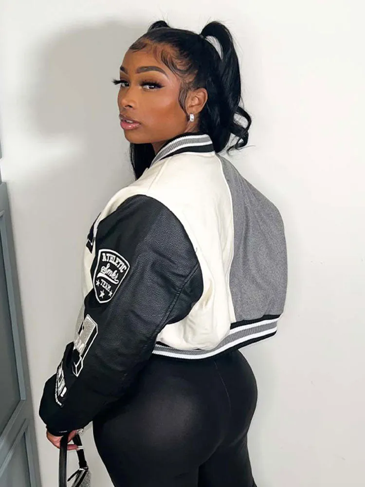 Varsity Short Jackets  Single Breasted Coat Cropped