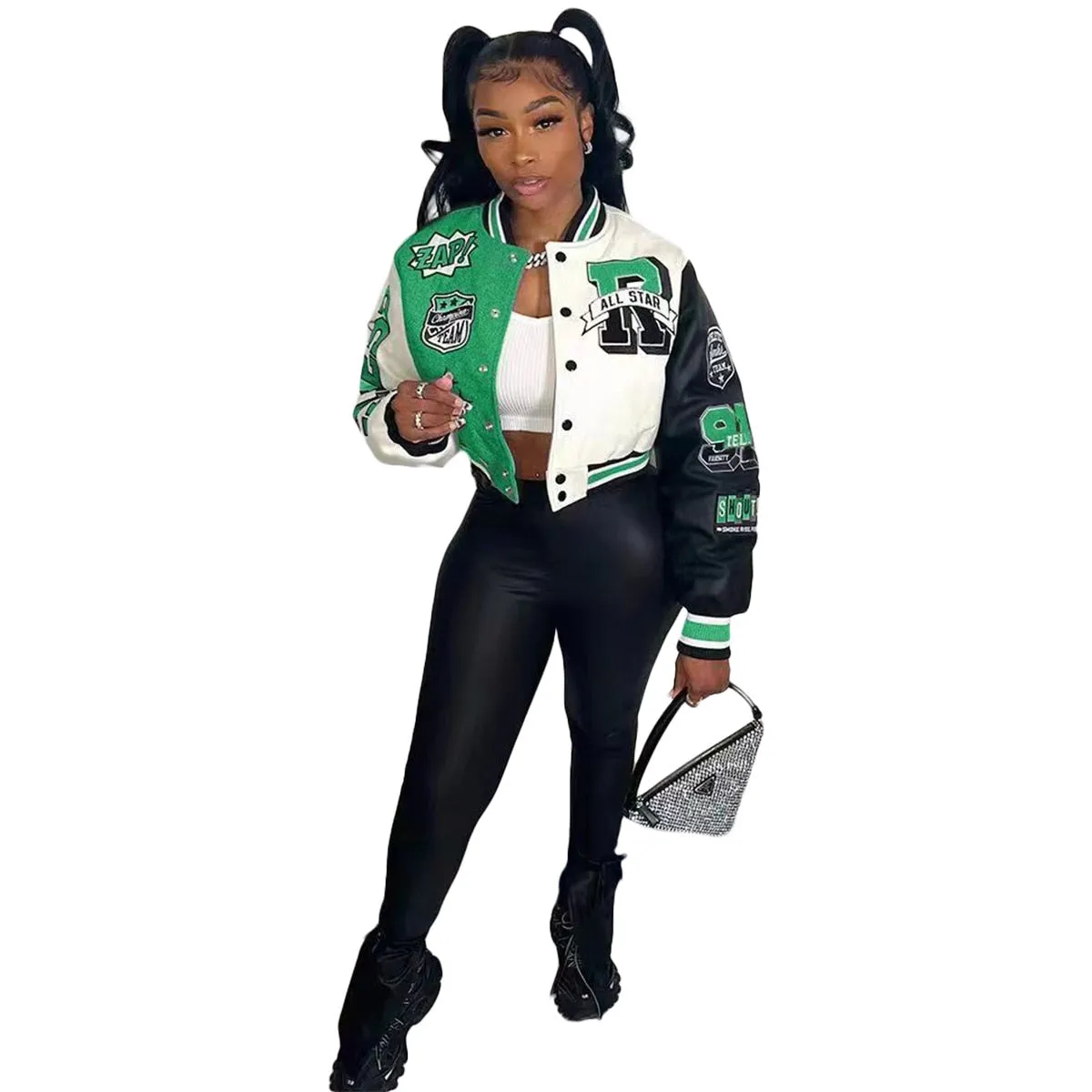 Varsity Short Jackets  Single Breasted Coat Cropped