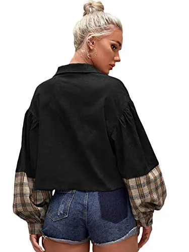 Verdusa Pocket Front Plaid Corduroy Jacket