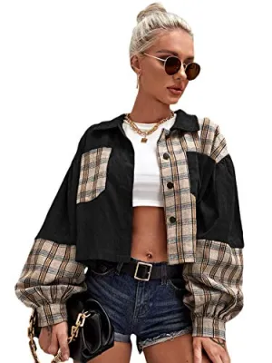 Verdusa Pocket Front Plaid Corduroy Jacket