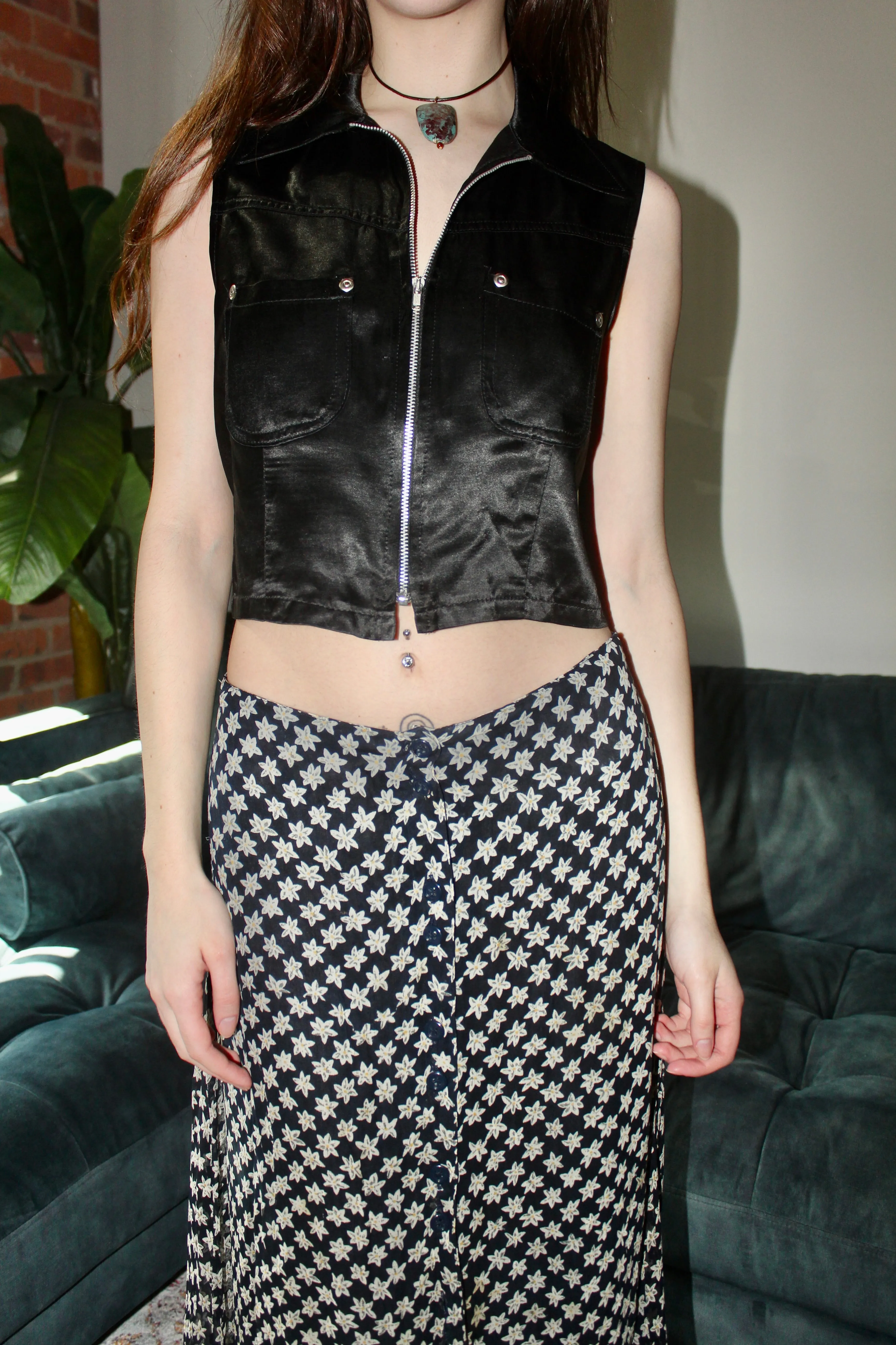 Vintage 90s Cropped Zip Up Vest Top (M)