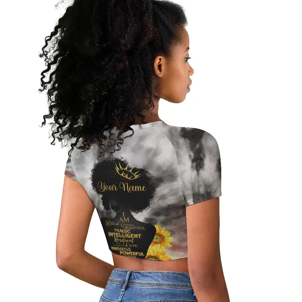 Vintage Flowers - I Am Black Queen Raglan Cropped T shirt DT02