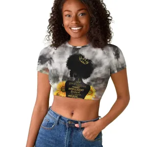 Vintage Flowers - I Am Black Queen Raglan Cropped T shirt DT02