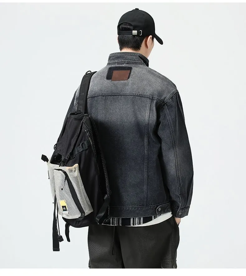 Vintage Patchwork Flap Pocket Denim Jacket for Men