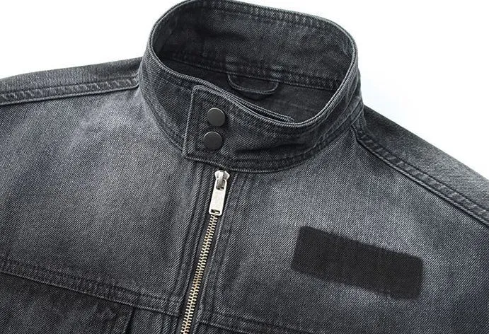 Vintage Patchwork Flap Pocket Denim Jacket for Men