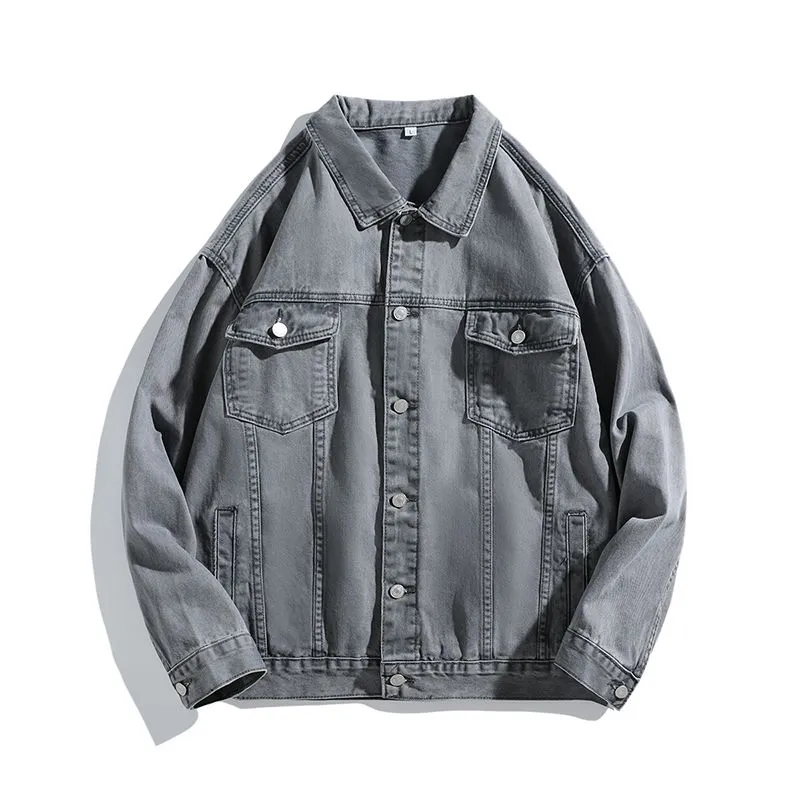 Vintage Relaxed-Fit Button-Up Trucker Denim Jacket for Trendy Men