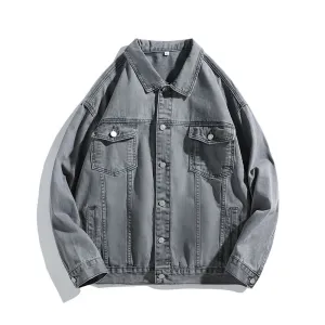 Vintage Relaxed-Fit Button-Up Trucker Denim Jacket for Trendy Men