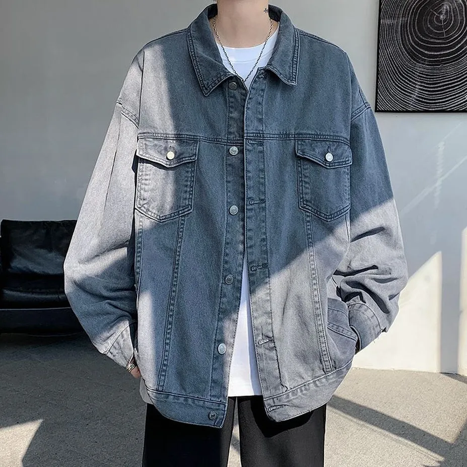 Vintage Relaxed-Fit Button-Up Trucker Denim Jacket for Trendy Men
