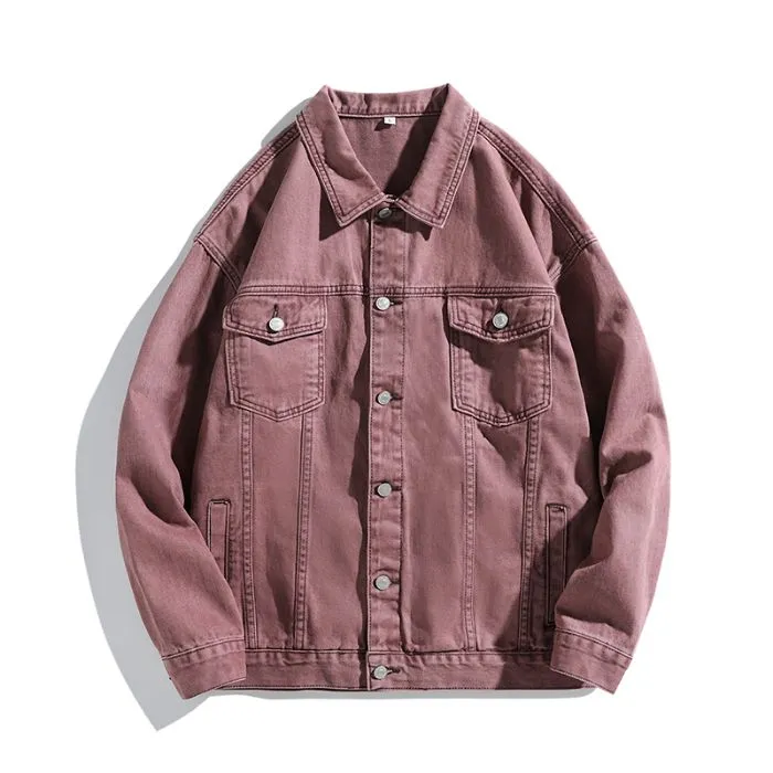 Vintage Relaxed-Fit Button-Up Trucker Denim Jacket for Trendy Men