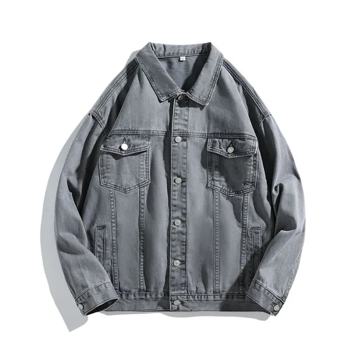 Vintage Relaxed-Fit Button-Up Trucker Denim Jacket for Trendy Men