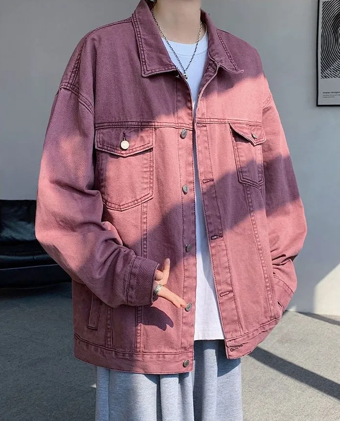 Vintage Relaxed-Fit Button-Up Trucker Denim Jacket for Trendy Men