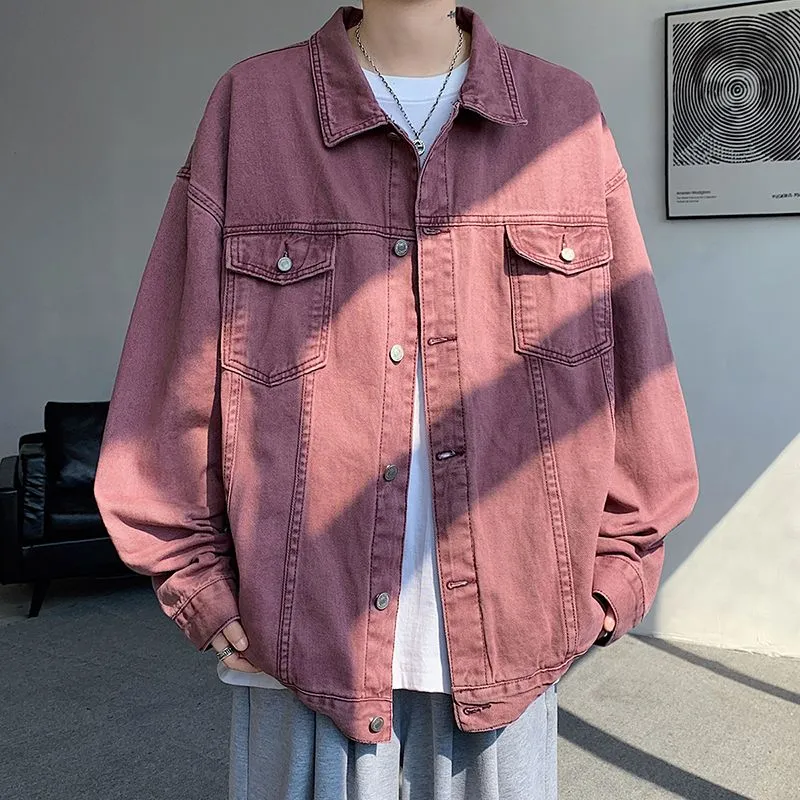 Vintage Relaxed-Fit Button-Up Trucker Denim Jacket for Trendy Men