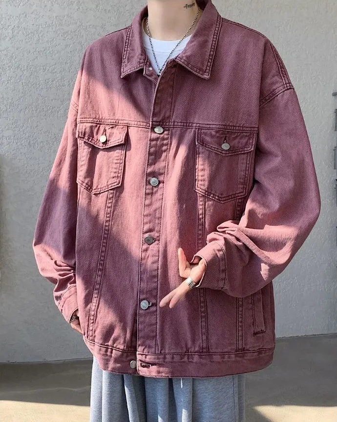 Vintage Relaxed-Fit Button-Up Trucker Denim Jacket for Trendy Men