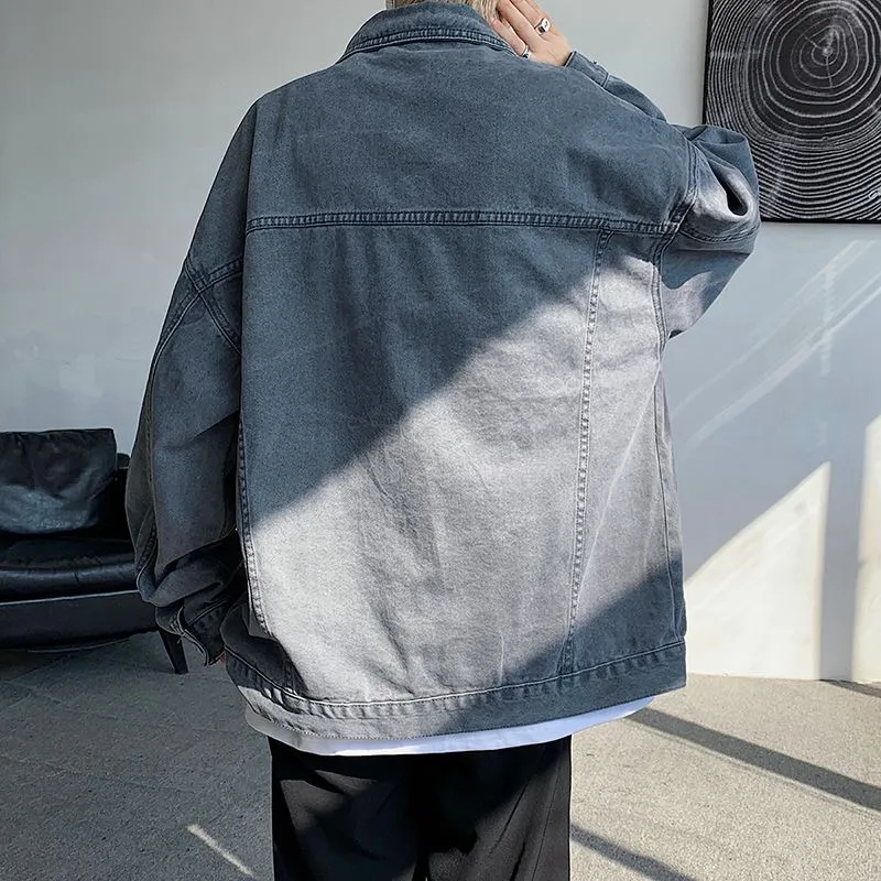 Vintage Relaxed-Fit Button-Up Trucker Denim Jacket for Trendy Men