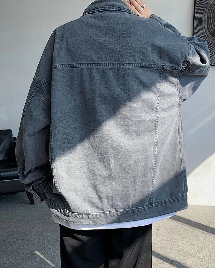 Vintage Relaxed-Fit Button-Up Trucker Denim Jacket for Trendy Men