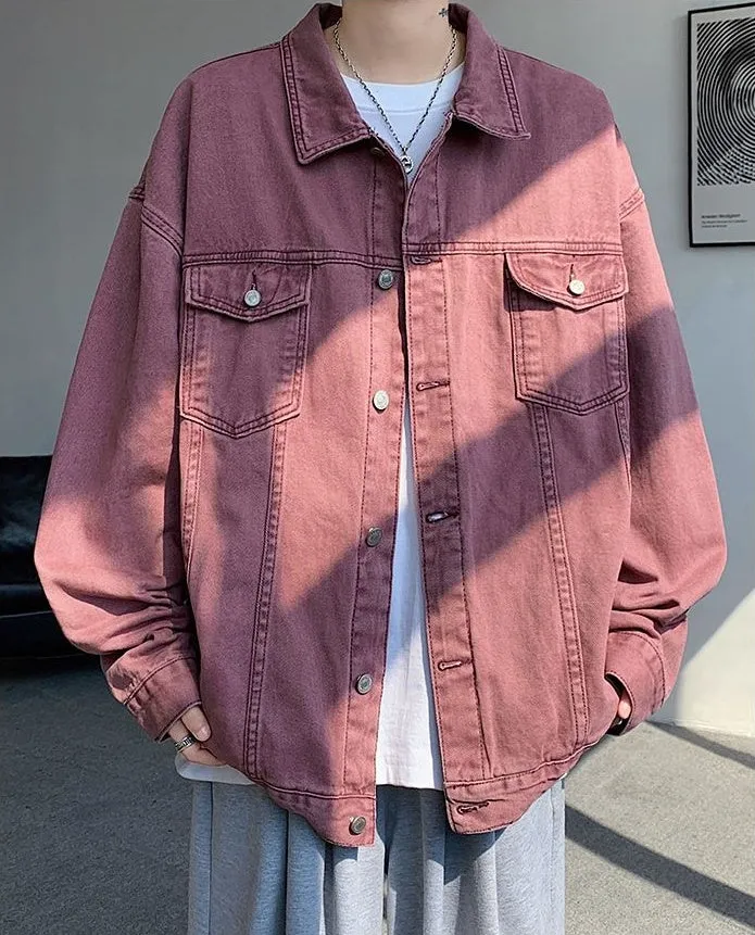 Vintage Relaxed-Fit Button-Up Trucker Denim Jacket for Trendy Men
