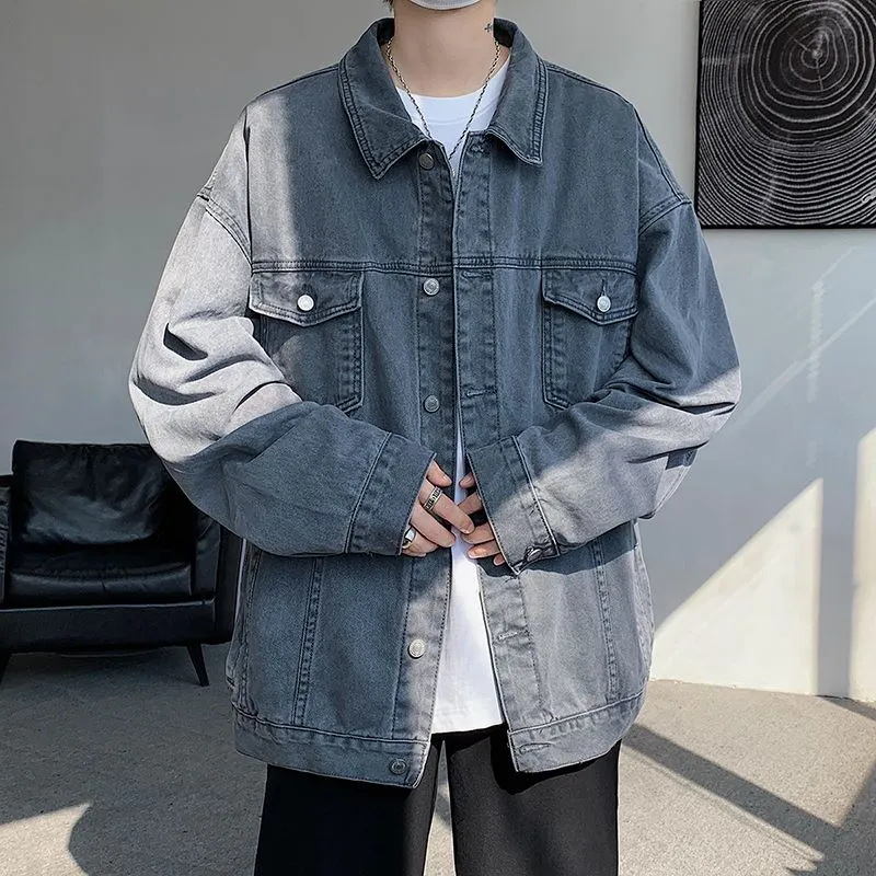 Vintage Relaxed-Fit Button-Up Trucker Denim Jacket for Trendy Men