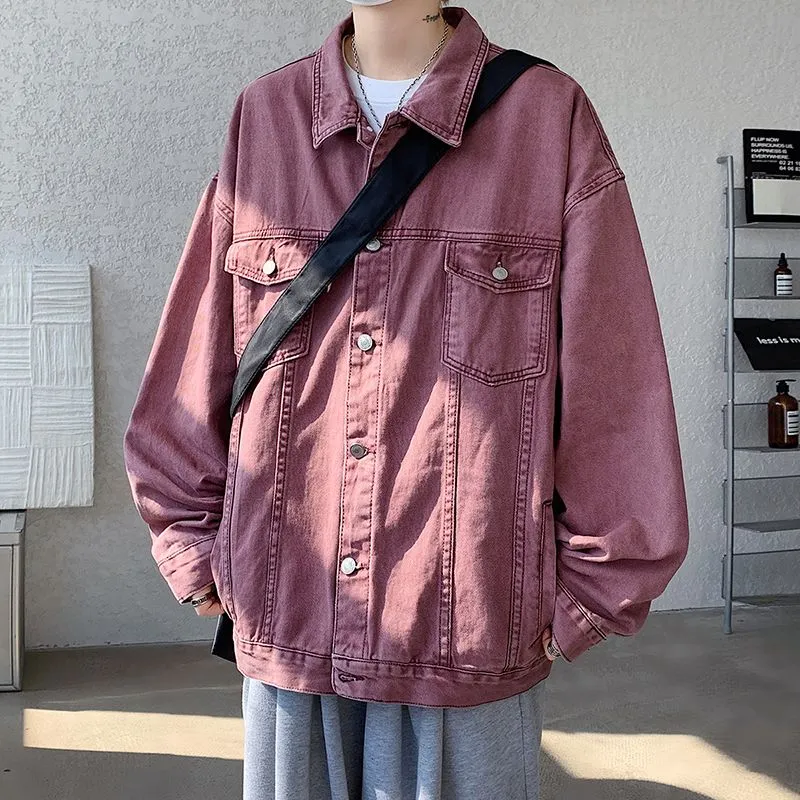 Vintage Relaxed-Fit Button-Up Trucker Denim Jacket for Trendy Men