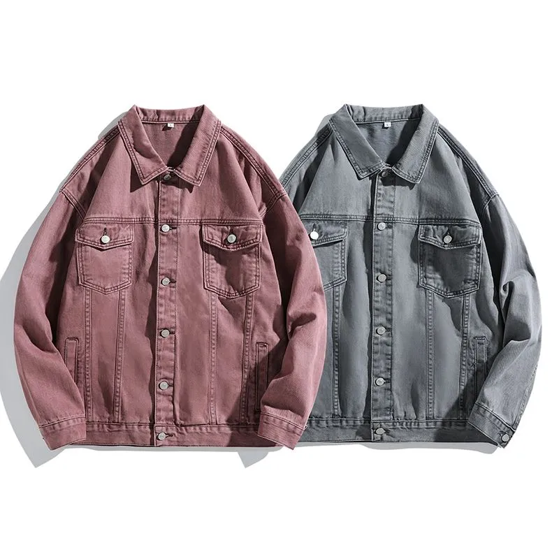 Vintage Relaxed-Fit Button-Up Trucker Denim Jacket for Trendy Men