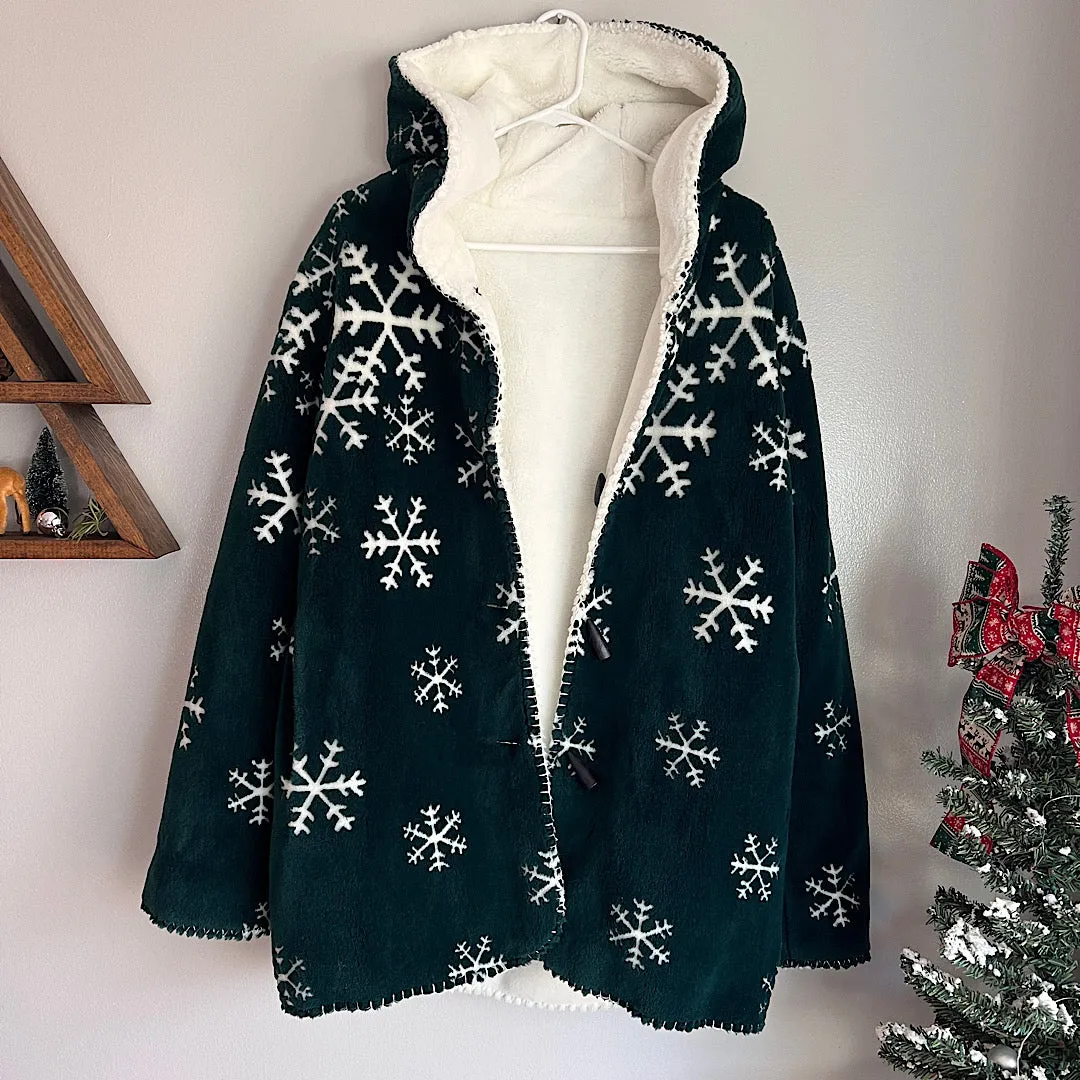 Vintage Snowflake Fleece Hooded Coat
