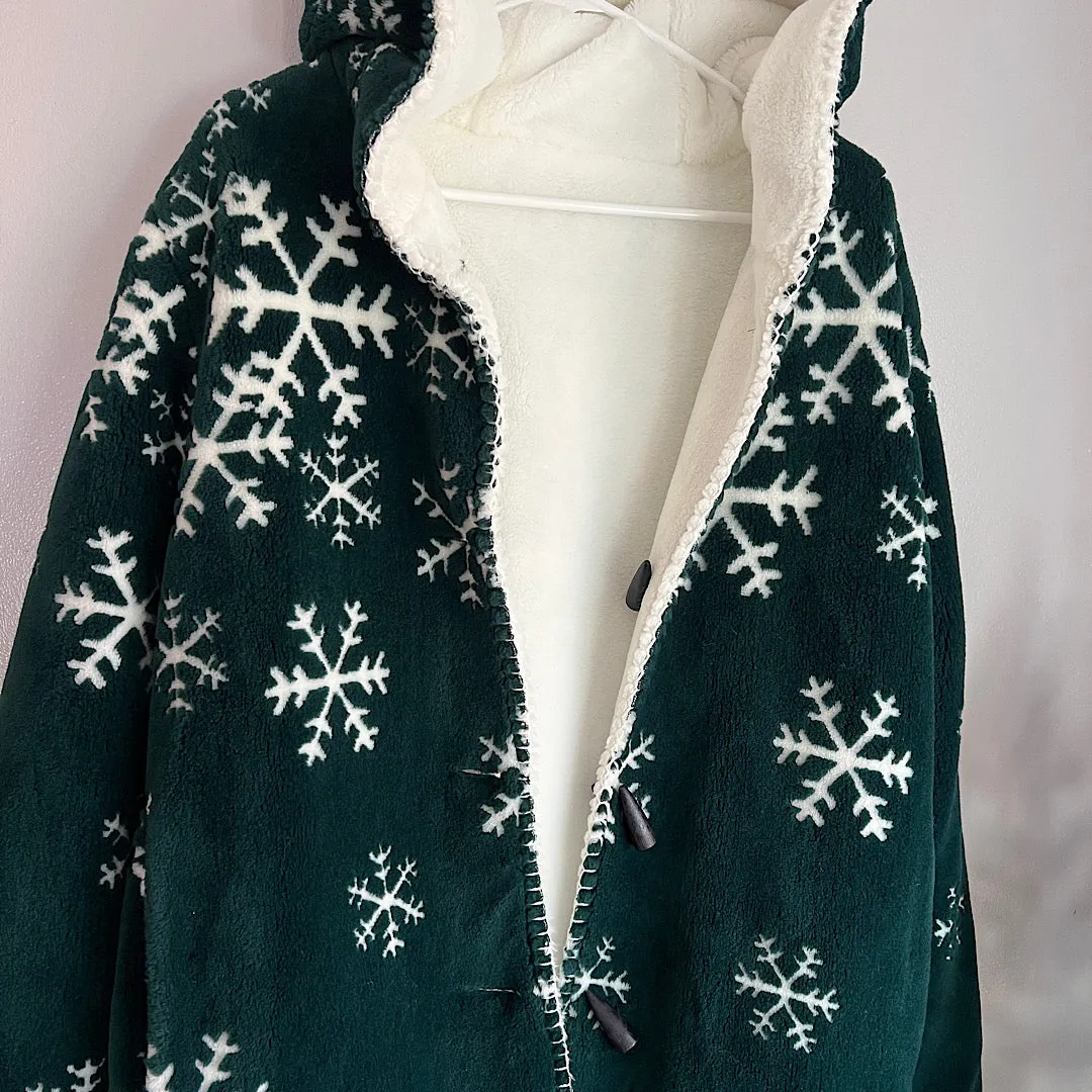 Vintage Snowflake Fleece Hooded Coat