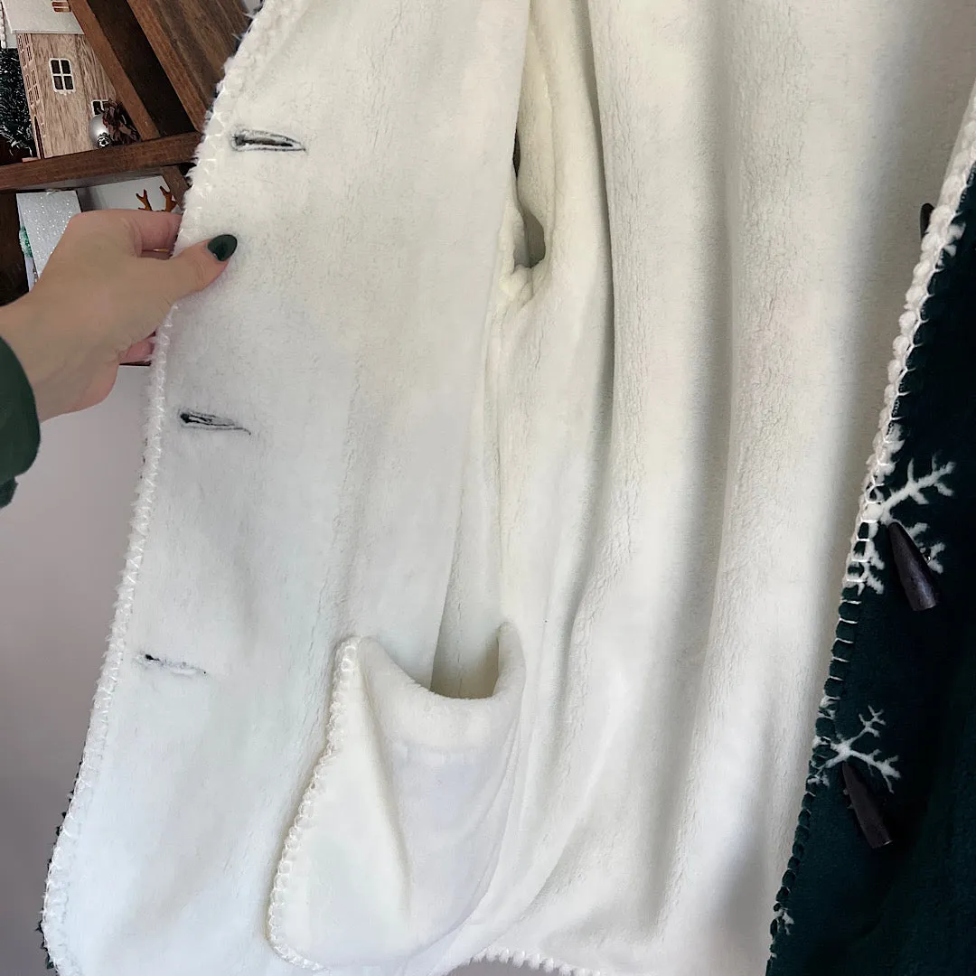 Vintage Snowflake Fleece Hooded Coat