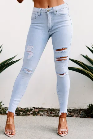 Violetta Just Panmaco High Rise Distressed Skinny Jeans (Light Denim)