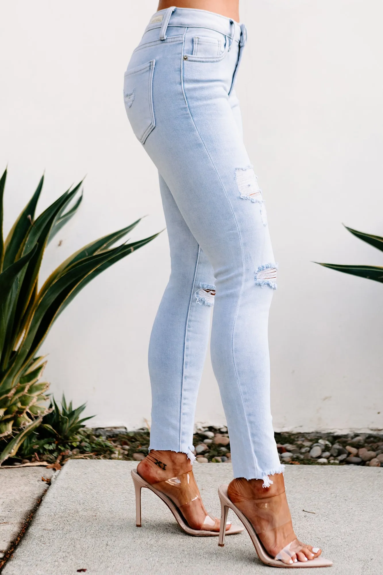 Violetta Just Panmaco High Rise Distressed Skinny Jeans (Light Denim)