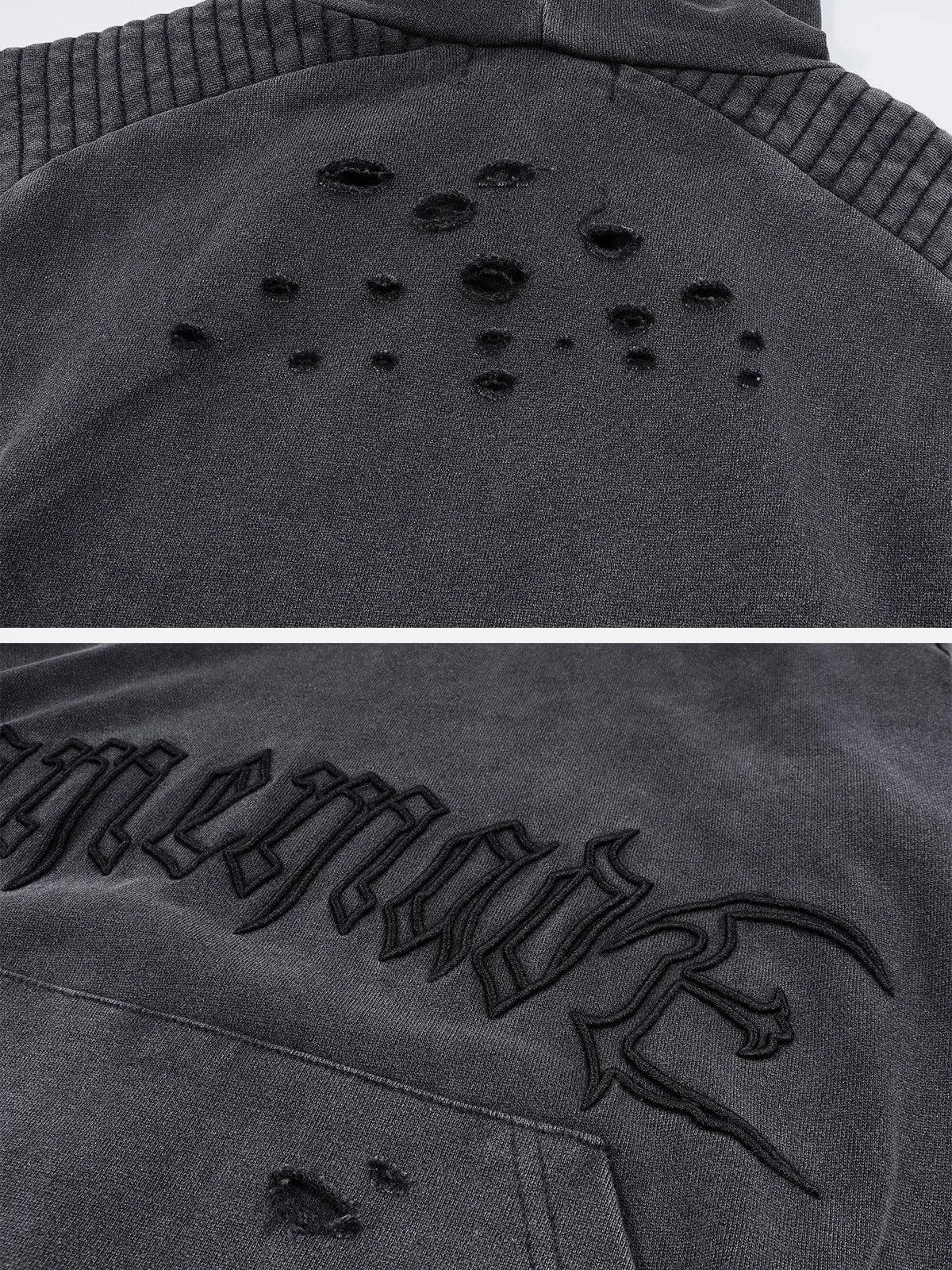 Washed Cut Embroidery Letters Hoodie