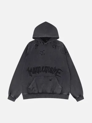 Washed Cut Embroidery Letters Hoodie