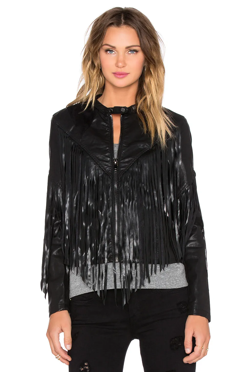 Western Fringe Black Leather Jacket for Women Cowgirl WFJ755