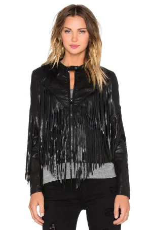 Western Fringe Black Leather Jacket for Women Cowgirl WFJ755