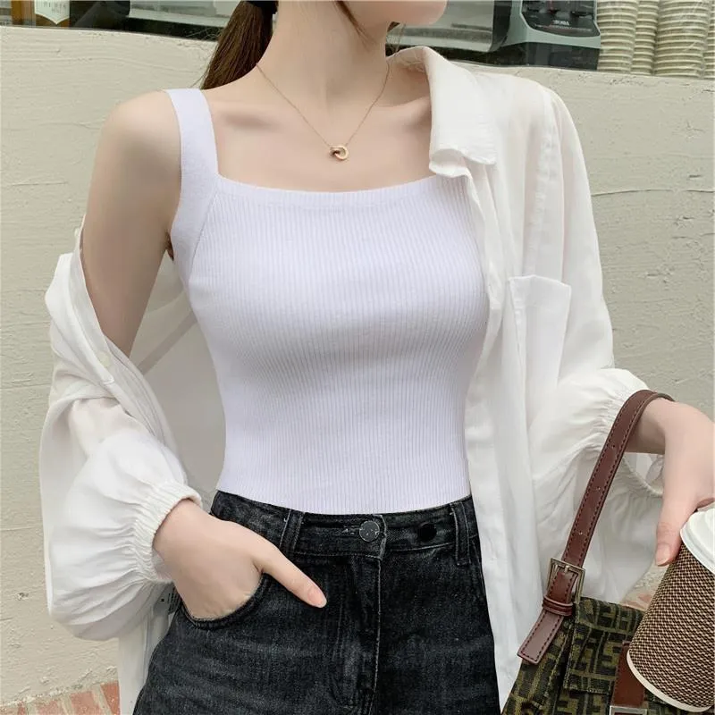 White Flat Sqaure Neck Tank Top