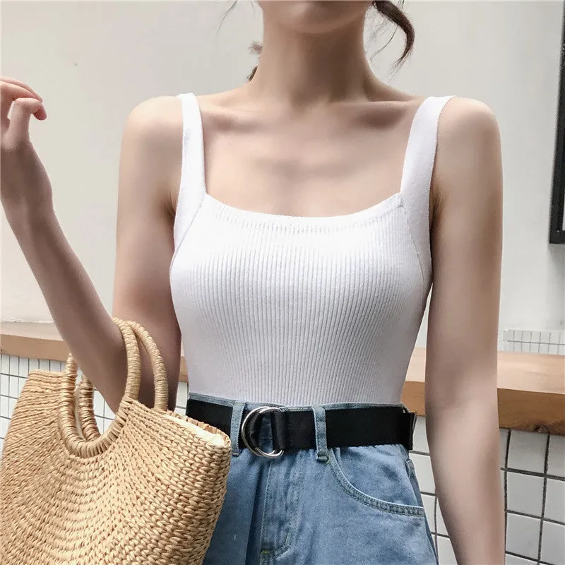 White Flat Sqaure Neck Tank Top