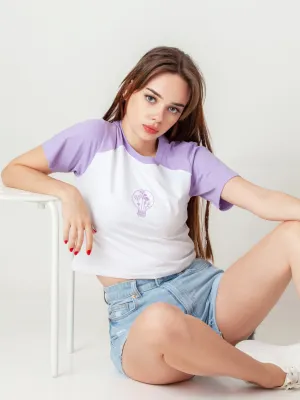 White Printed Cropped Raglan T-Shirt
