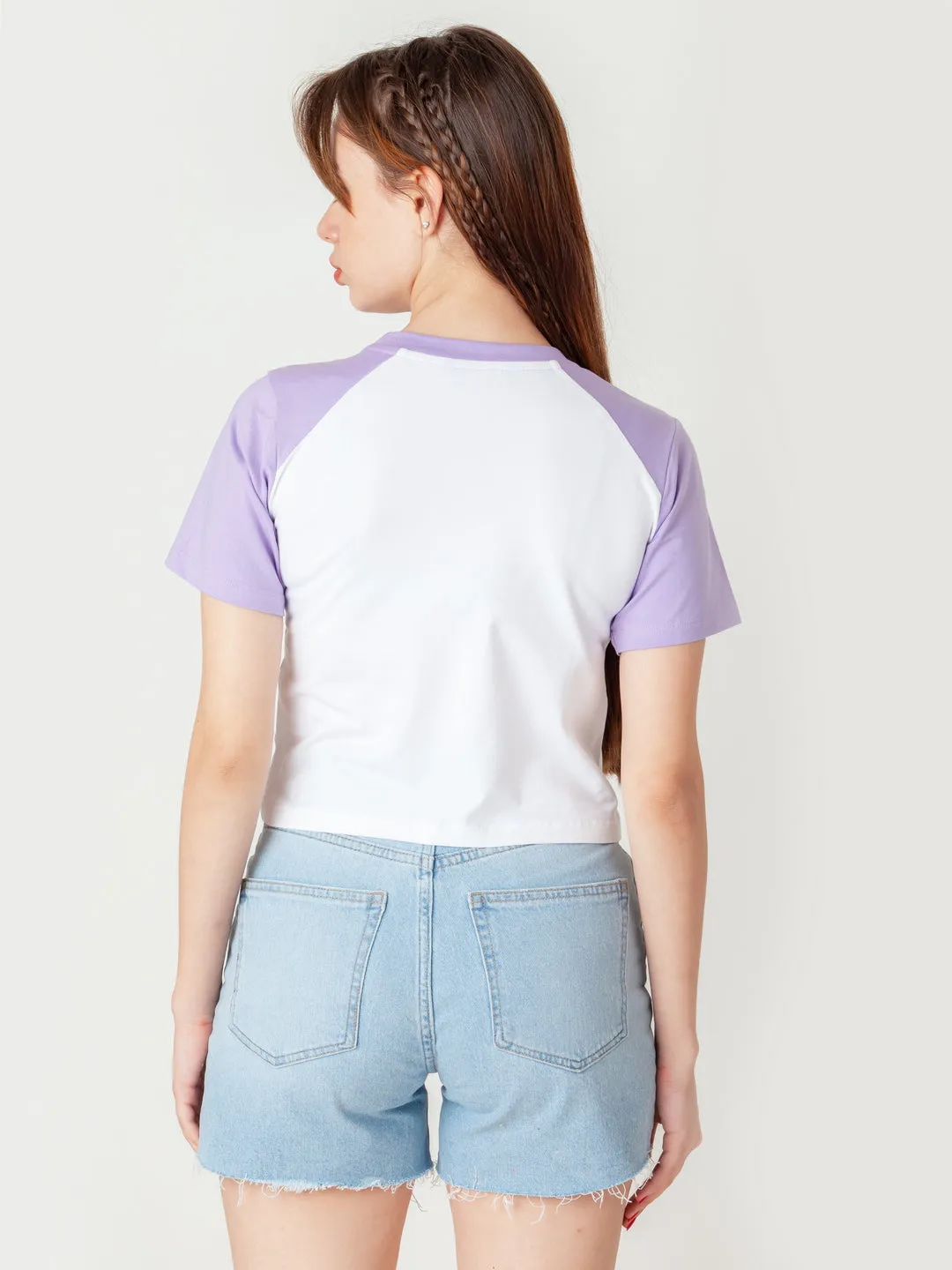 White Printed Cropped Raglan T-Shirt