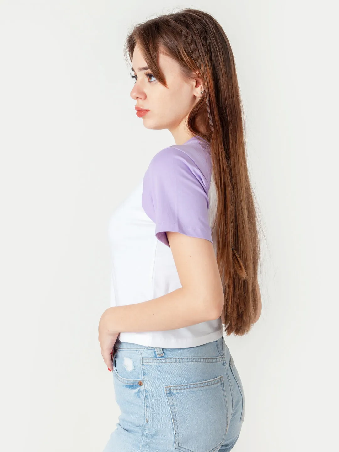 White Printed Cropped Raglan T-Shirt