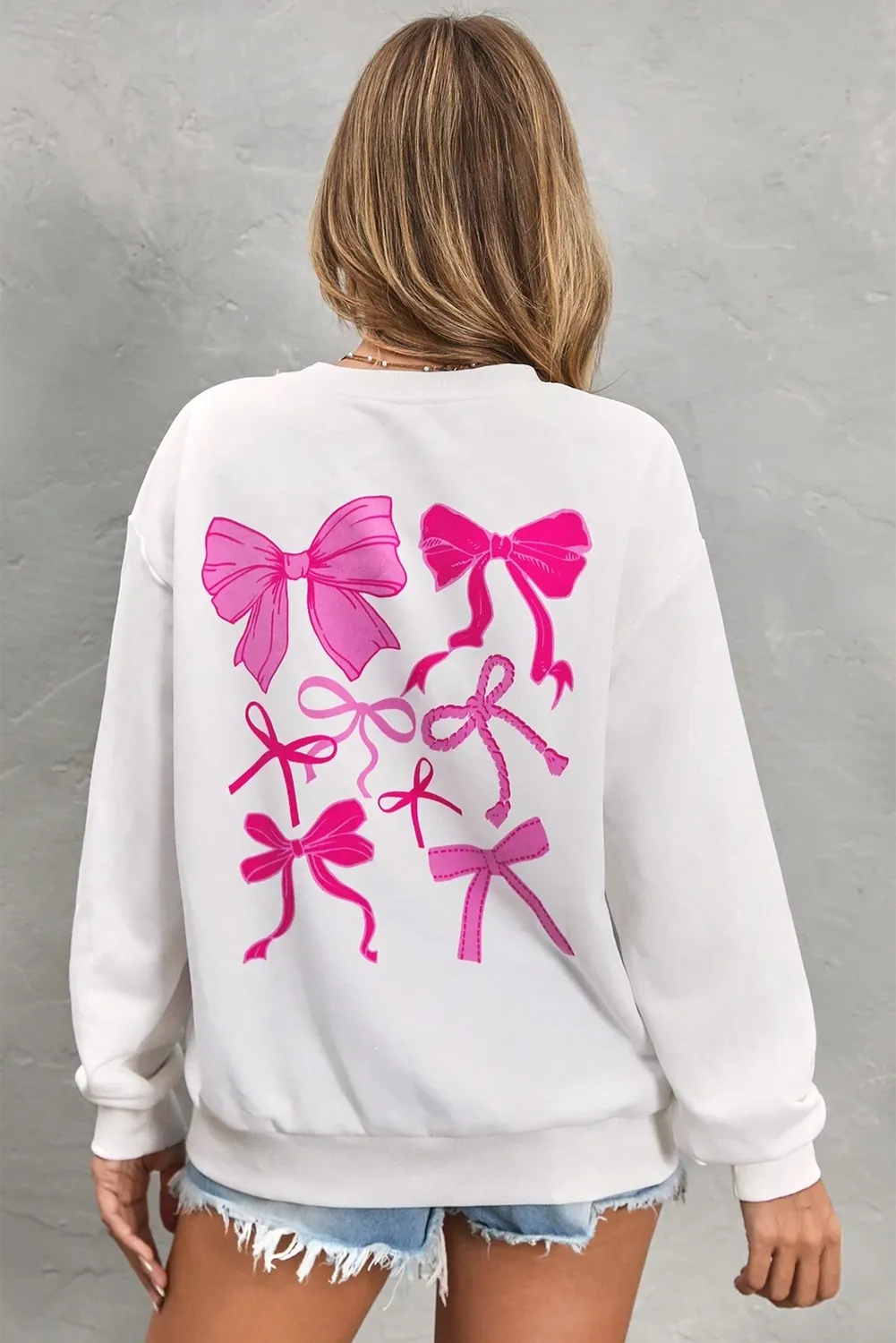 White Sweet Bow Printed Valentines Graphic Sweatshirt