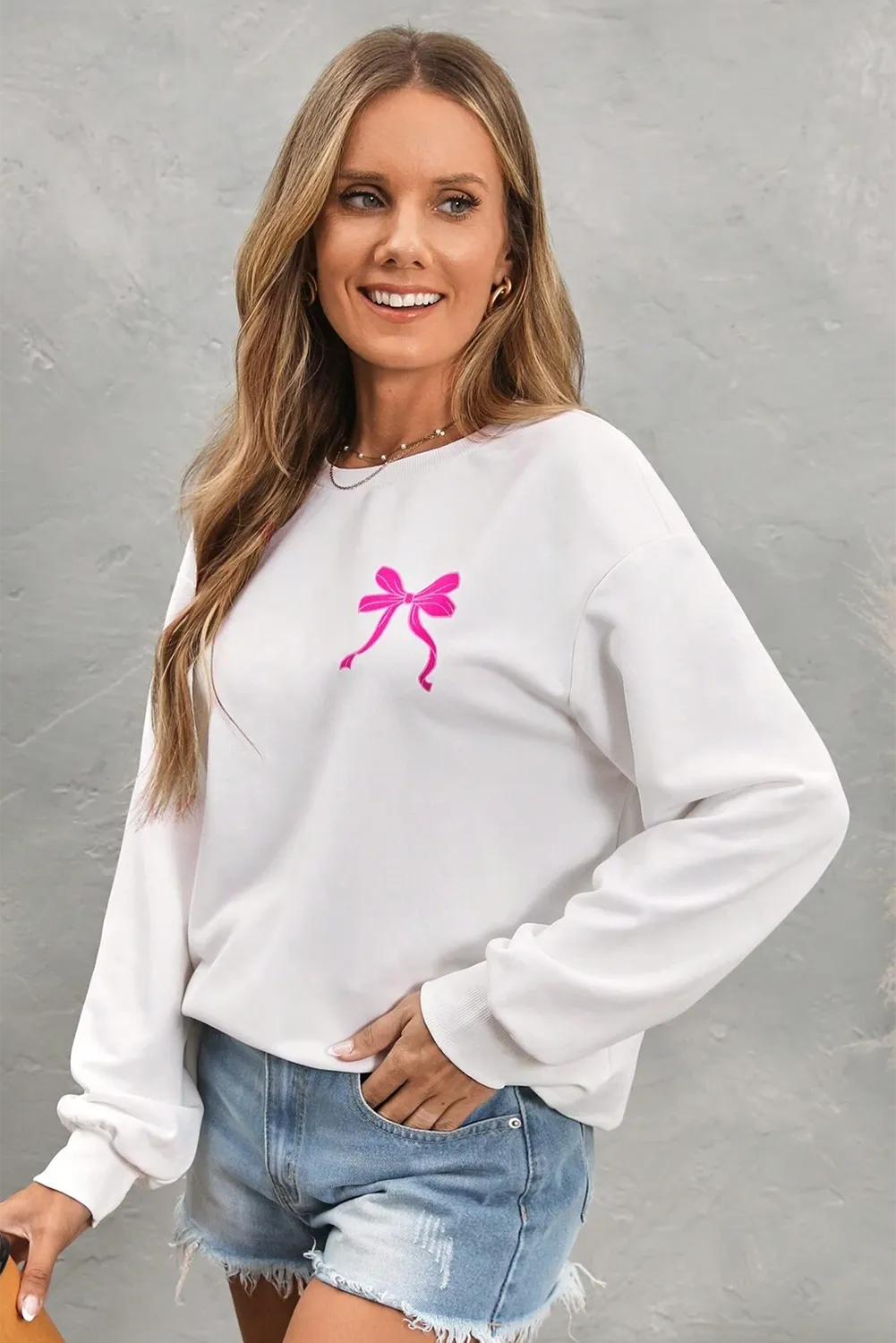 White Sweet Bow Printed Valentines Graphic Sweatshirt