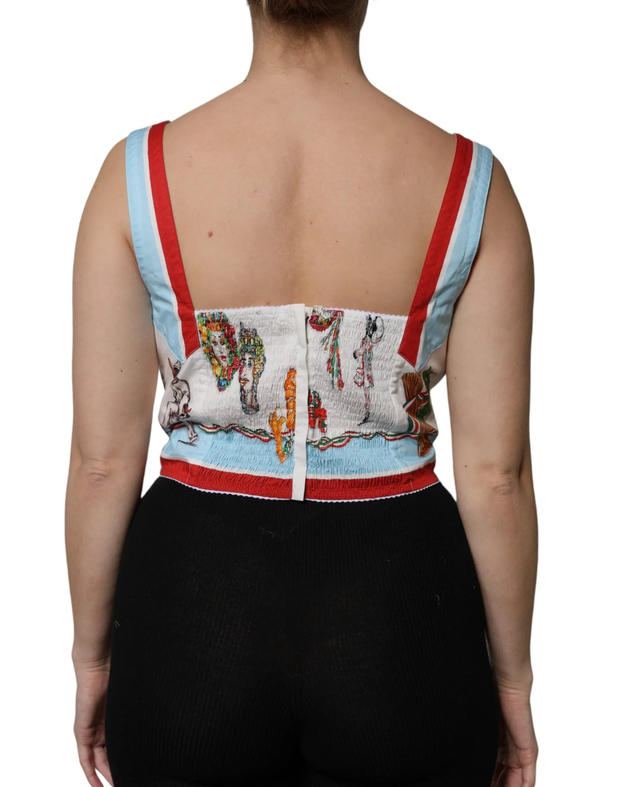 White Vegetable Print Sweetheart Cropped Top