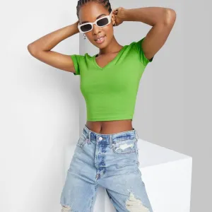 Wild Fable Women's Short Sleeve V-Neck Cropped T-Shirt 83873564