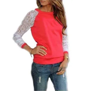 Women Hoodies Fashion Lace Patchwork Pullover Sweatshirt Suit Casual Hoodies