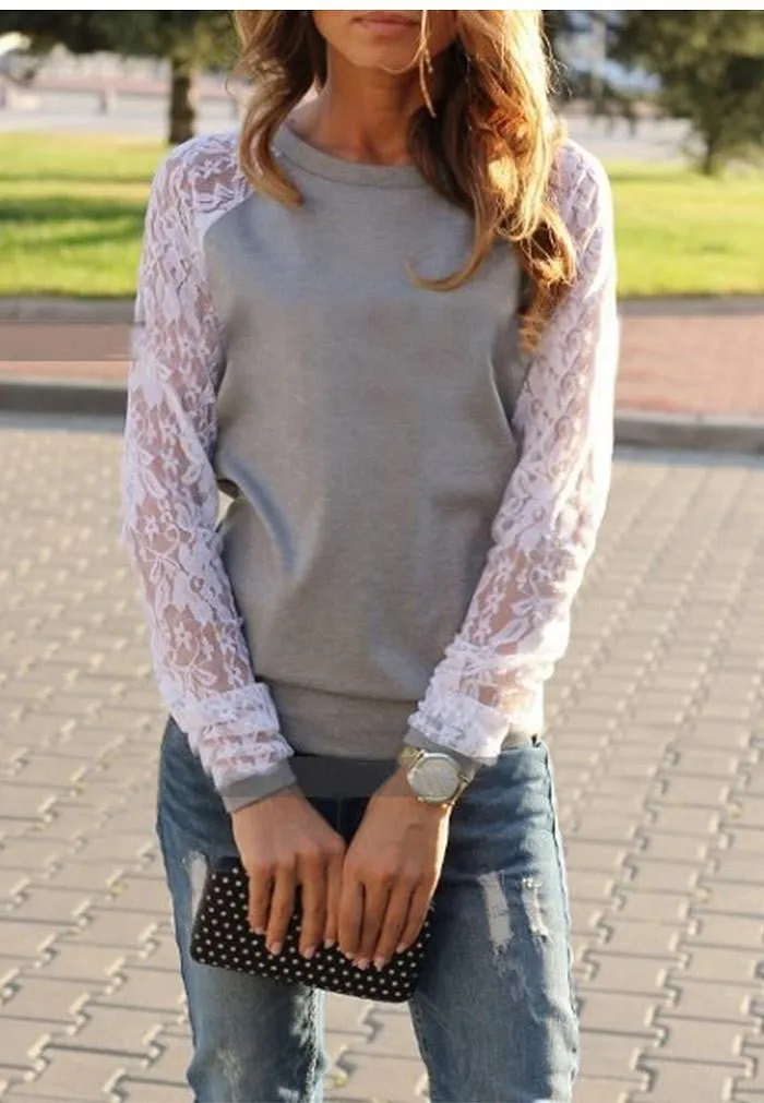Women Hoodies Fashion Lace Patchwork Pullover Sweatshirt Suit Casual Hoodies