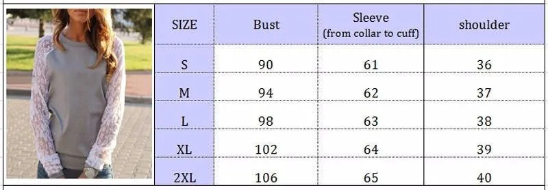Women Lace Patchwork Hoodies Sweatshirts Full Sleeve O-neck Casual Pullovers Plus Size