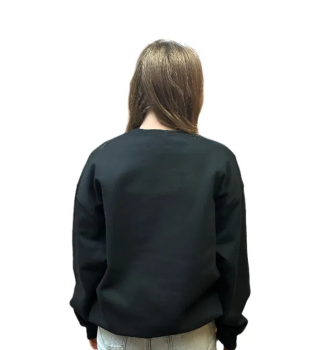 Women's Black Sweatshirt with Boot Stitching Graphic Crewneck