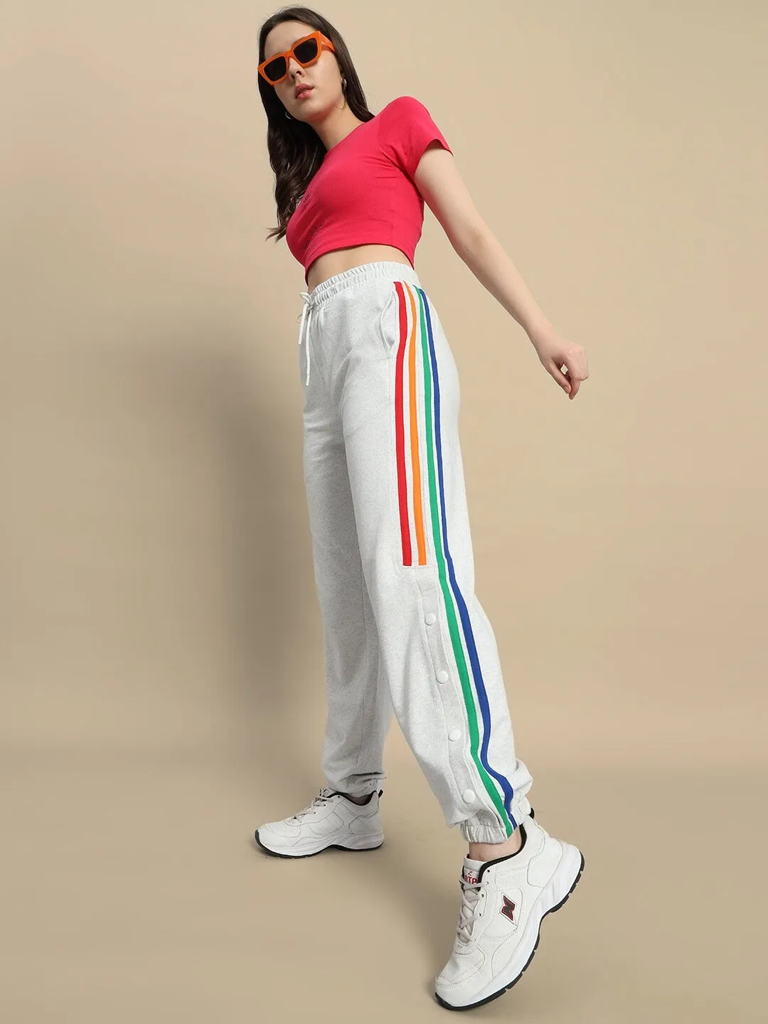 WOMEN'S DUDS PRISM COLORFUL STRIPE JOGGERS (MELANGE GREY)