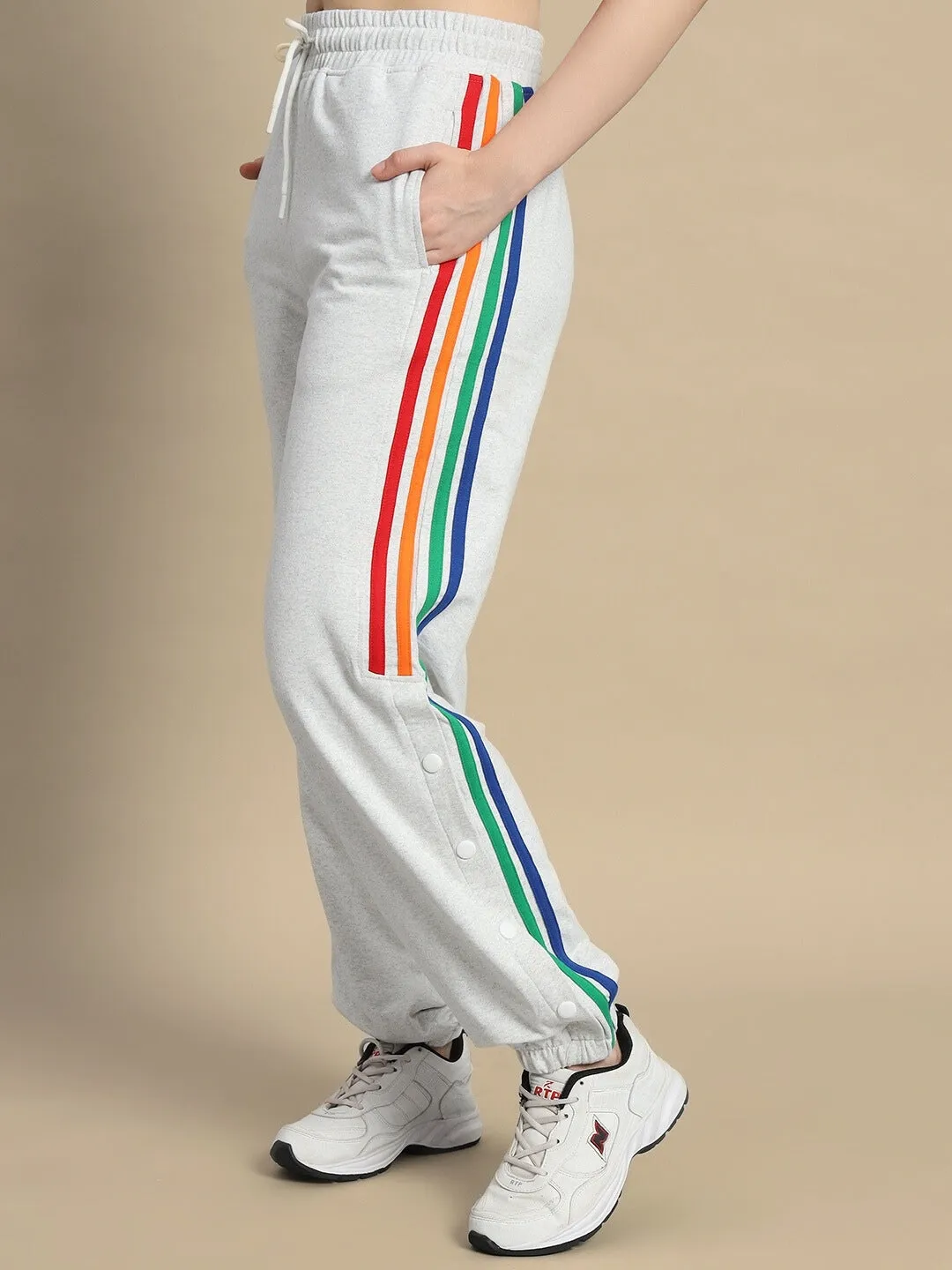 WOMEN'S DUDS PRISM COLORFUL STRIPE JOGGERS (MELANGE GREY)