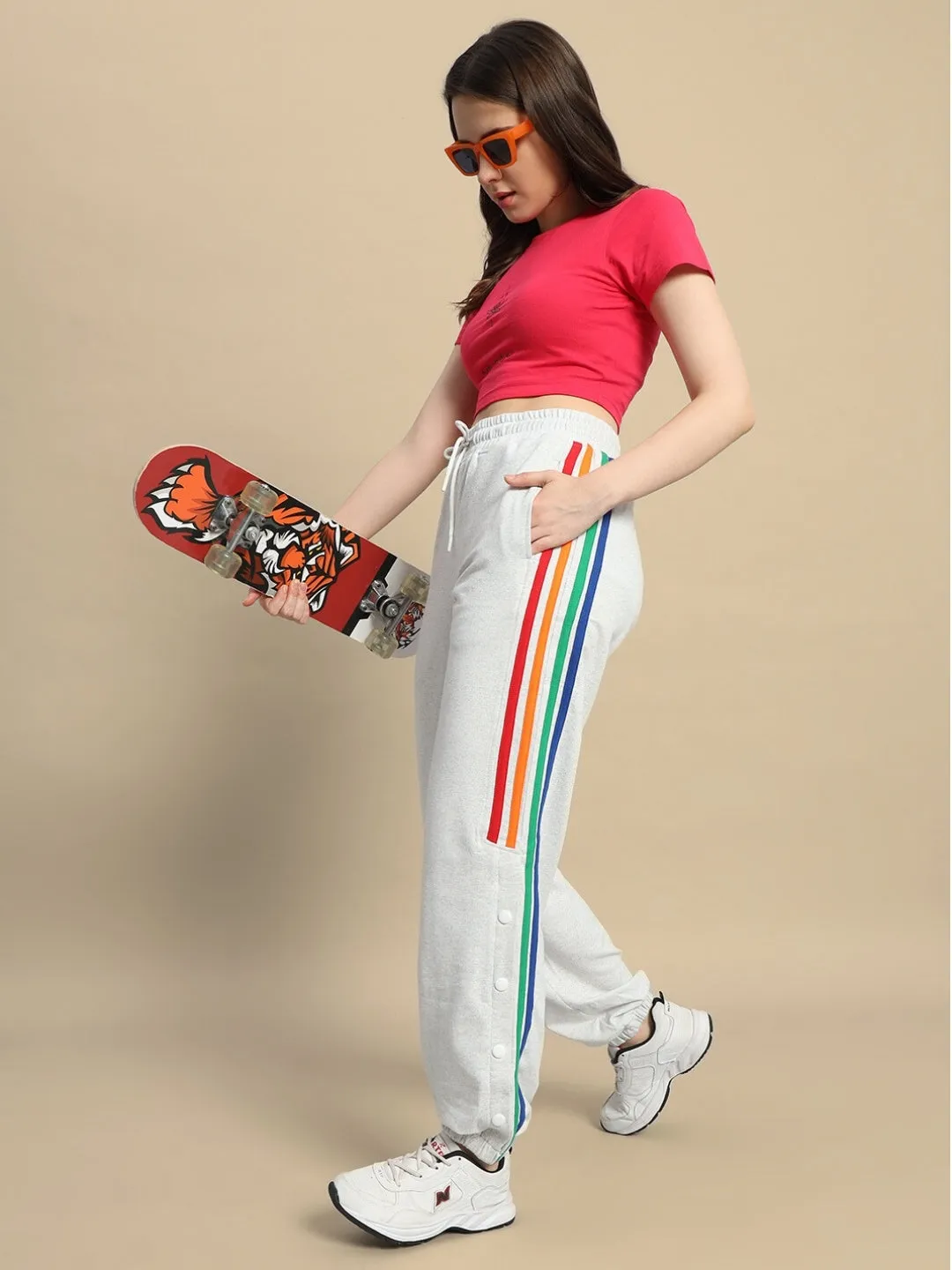 WOMEN'S DUDS PRISM COLORFUL STRIPE JOGGERS (MELANGE GREY)