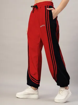 WOMEN'S FRENZY CURVE CONTRAST JOGGERS (RED BLACK)