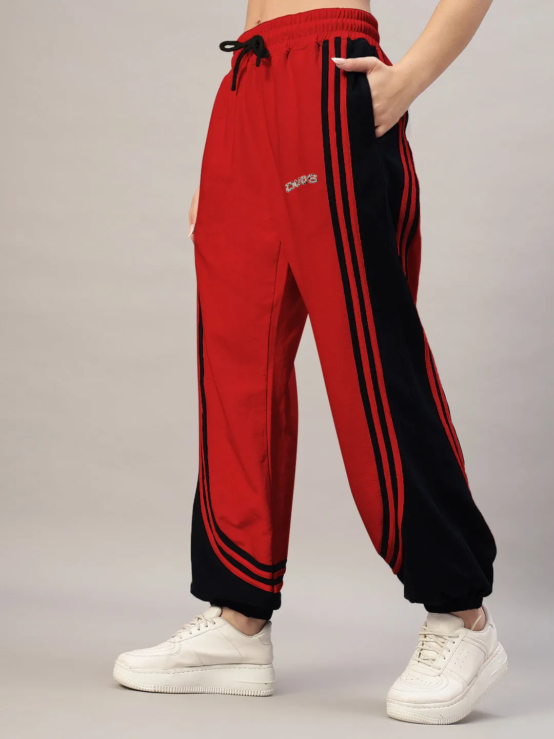 WOMEN'S FRENZY CURVE CONTRAST JOGGERS (RED BLACK)